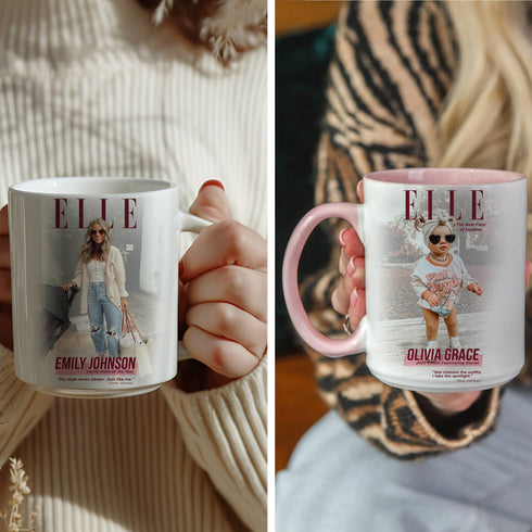 Personalized ELLE Magazine Baby Mug – Custom Photo, Name & Quote Gift for Stylish Moms